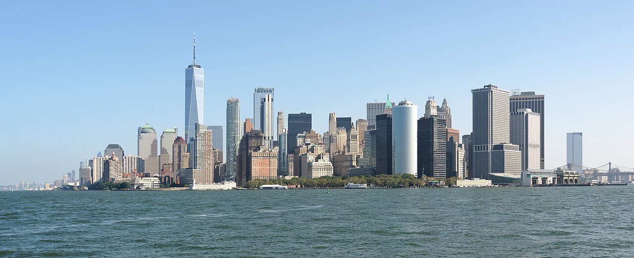 The Lower Manhattan skyline from New York Harbor